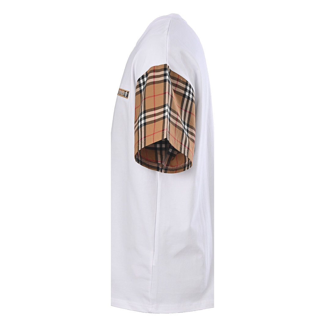 Burberry Short-Sleeve T-Shirt with Check-Pattern Sleeve Panels & Embroidered Logo