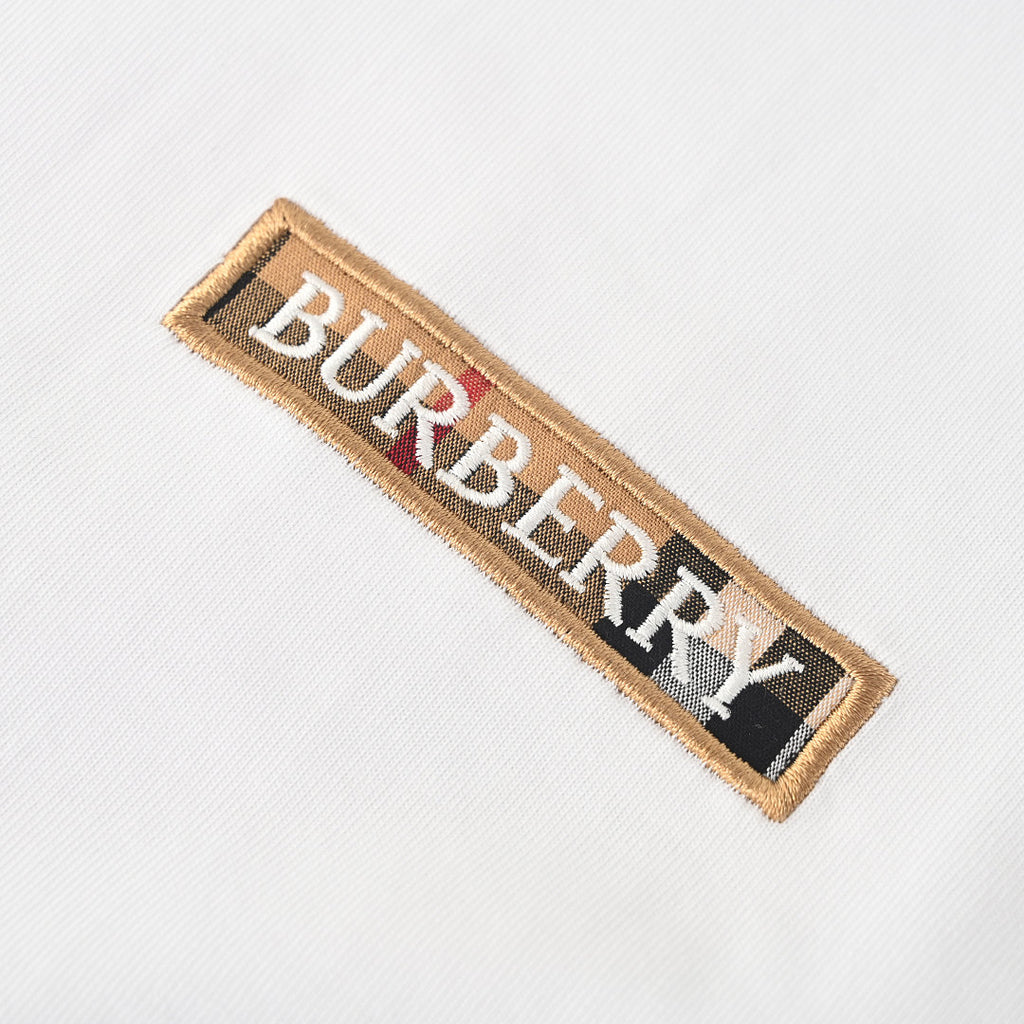 Burberry Short-Sleeve T-Shirt with Check-Pattern Sleeve Panels & Embroidered Logo