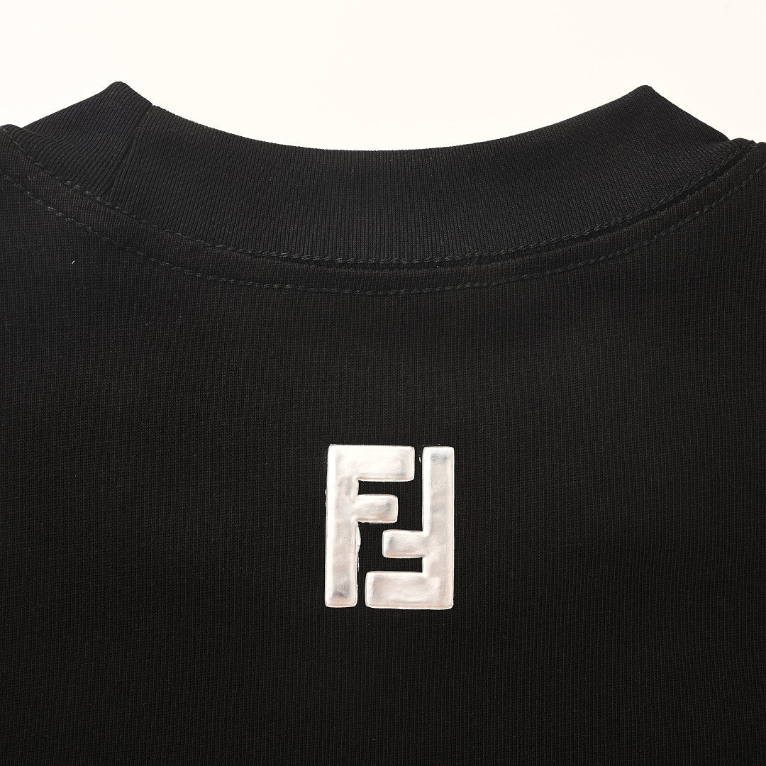 Fendi Roma FF Geometric Embroidered Patch T-Shirt — Off-Black