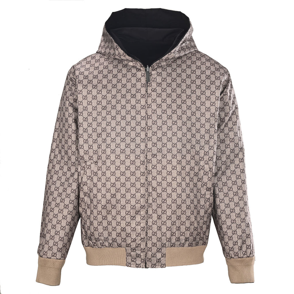 Gucci GG Supreme Reversible Hooded Zip Jacket in Black Canvas