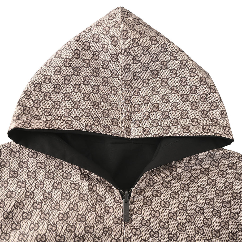 Gucci GG Supreme Reversible Hooded Zip Jacket in Black Canvas