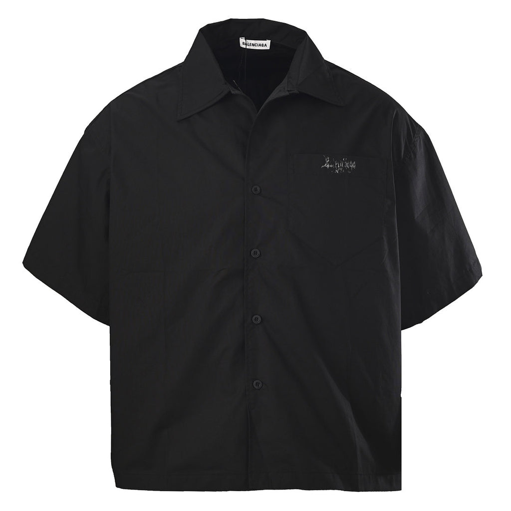 Balenciaga Script Logo Short-Sleeve Shirt – Black