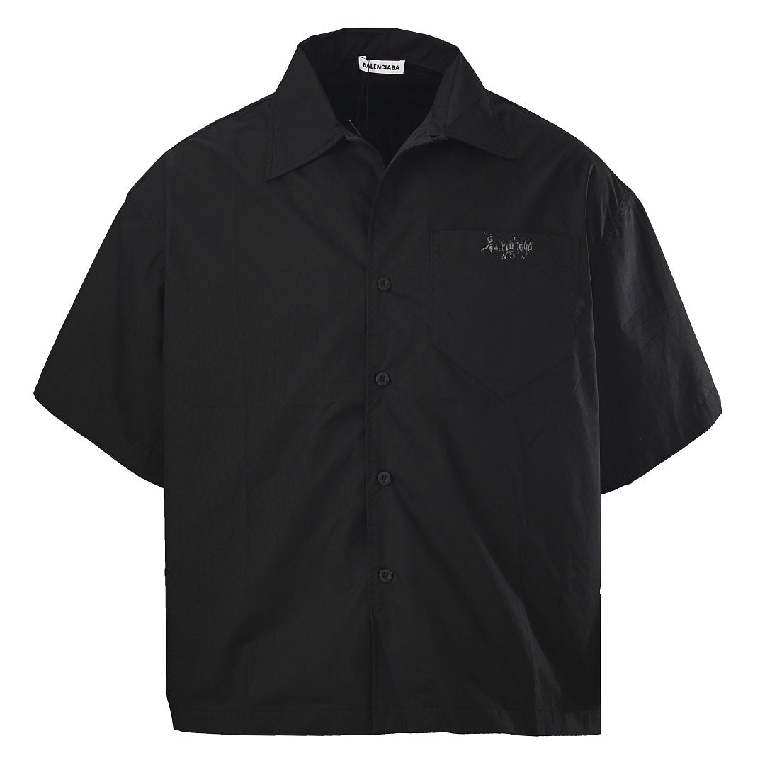 Balenciaga Script Logo Short-Sleeve Shirt – Black