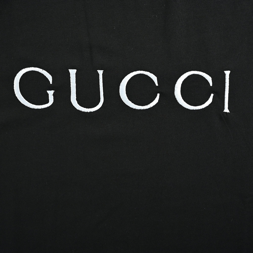 Gucci 2026 Dual-Logo Embroidered T-Shirt — Black | Made in Italy