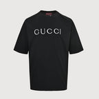 Gucci 2026 Dual-Logo Embroidered T-Shirt — Black | Made in Italy