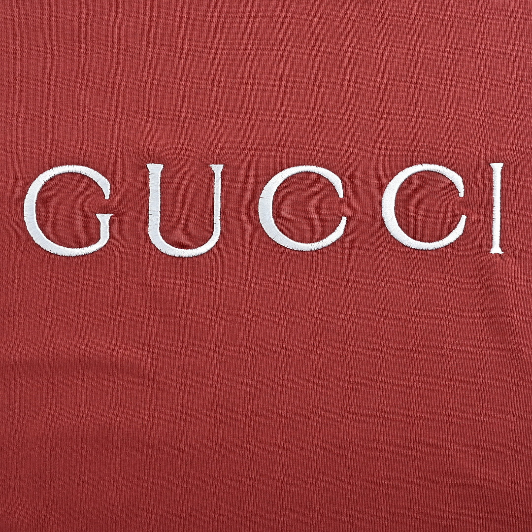 Gucci 2026 Dual-Logo Embroidered T-Shirt — Burgundy | Made in Italy