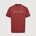 Gucci 2026 Dual-Logo Embroidered T-Shirt — Burgundy | Made in Italy
