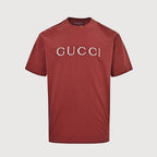 Gucci 2026 Dual-Logo Embroidered T-Shirt — Burgundy | Made in Italy