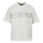 Balenciaga Silver Raised Tape Logo T-Shirt – White