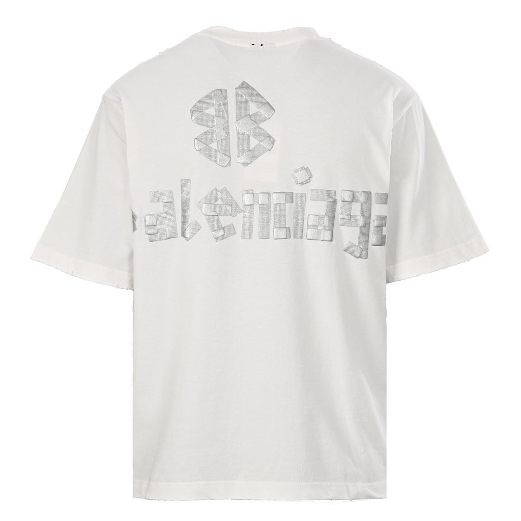 Balenciaga Silver Raised Tape Logo T-Shirt – White