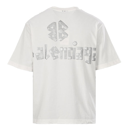 Balenciaga Silver Raised Tape Logo T-Shirt – White