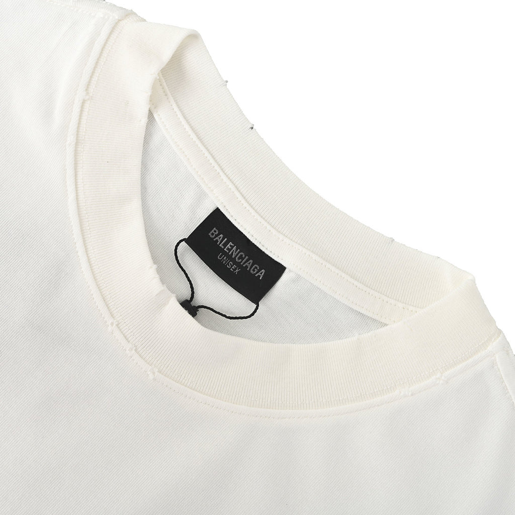 Balenciaga Silver Raised Tape Logo T-Shirt – White