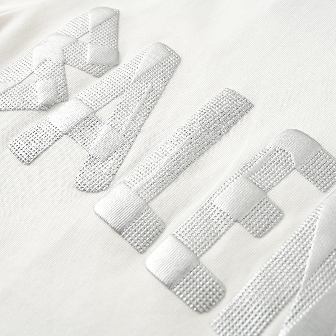 Balenciaga Silver Raised Tape Logo T-Shirt – White