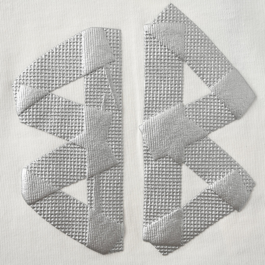 Balenciaga Silver Raised Tape Logo T-Shirt – White