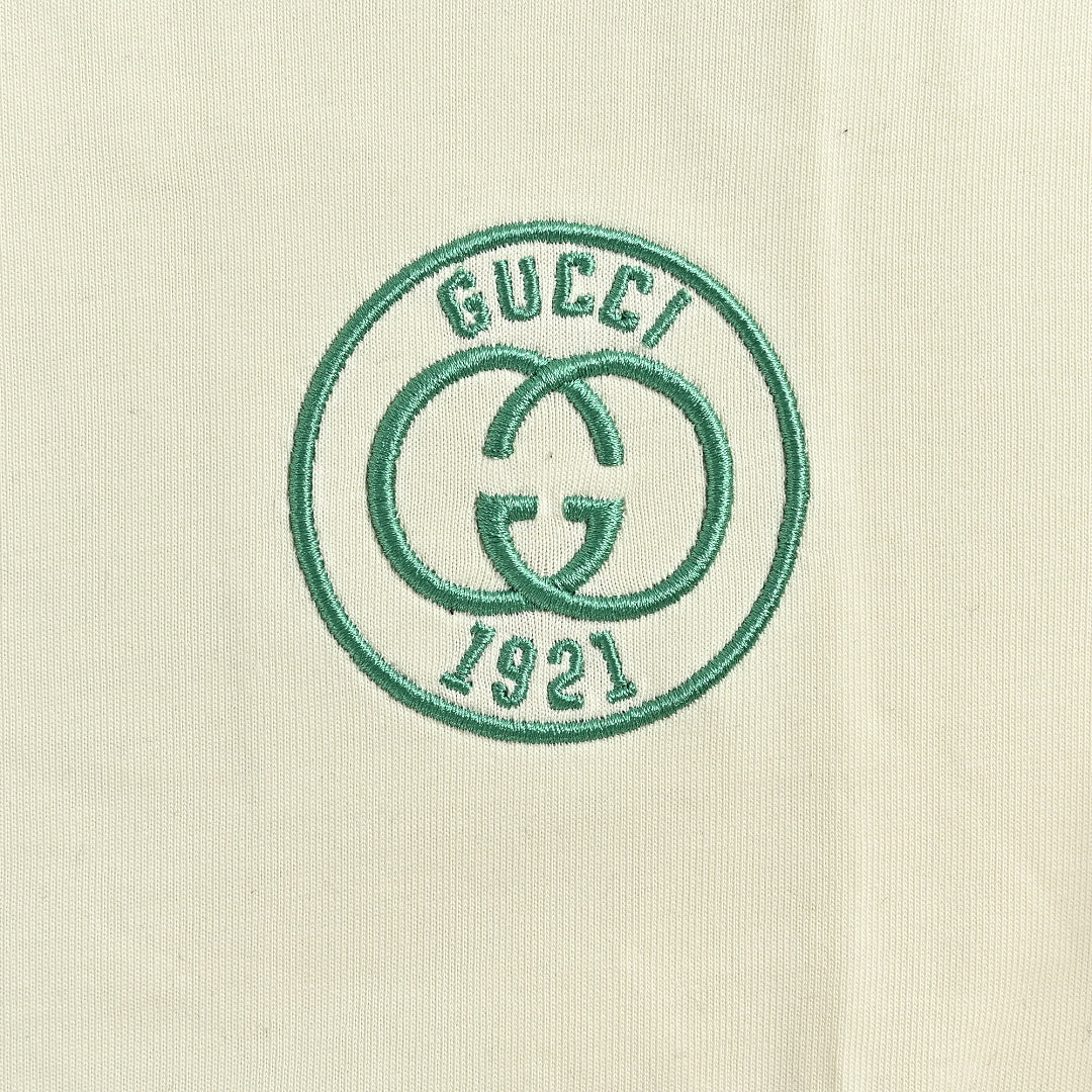 Gucci 2026 GG 1921 Crest Embroidered T-Shirt — Ivory | Made in Italy