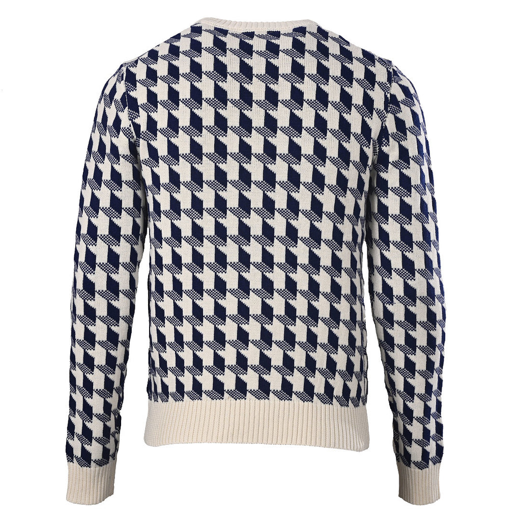 Dior 3D Geometric Houndstooth Jacquard Crew-Neck Sweater Navy & Ivory