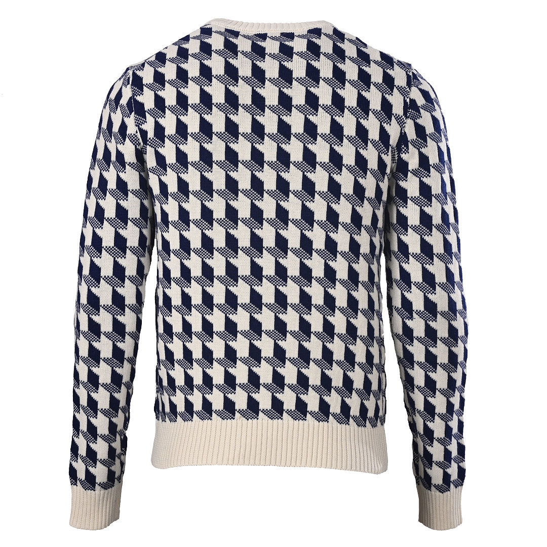Dior 3D Geometric Houndstooth Jacquard Crew-Neck Sweater Navy & Ivory
