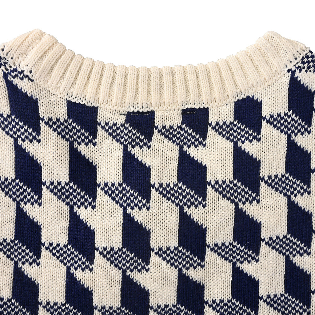 Dior 3D Geometric Houndstooth Jacquard Crew-Neck Sweater Navy & Ivory