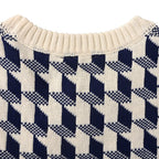 Dior 3D Geometric Houndstooth Jacquard Crew-Neck Sweater Navy & Ivory