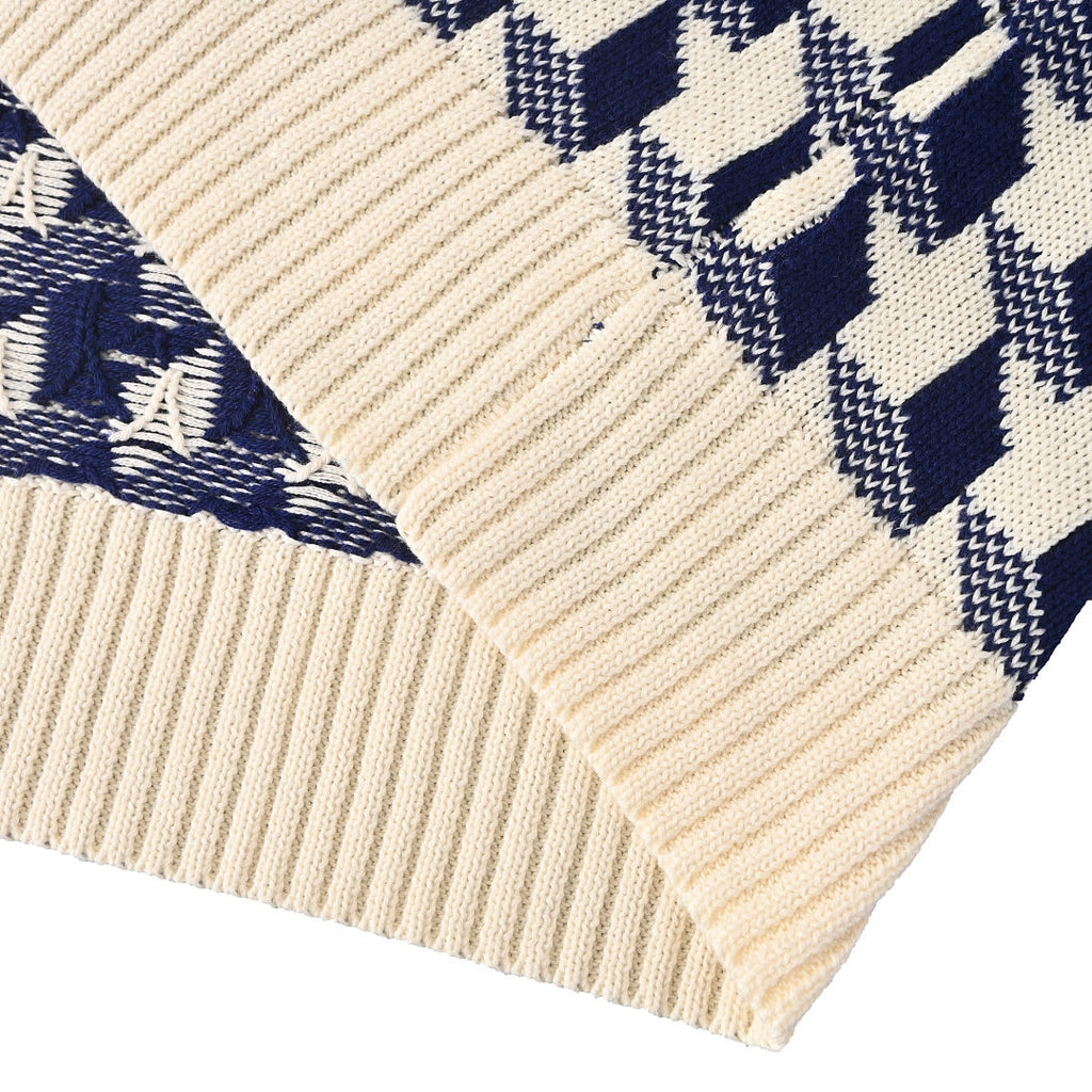Dior 3D Geometric Houndstooth Jacquard Crew-Neck Sweater Navy & Ivory