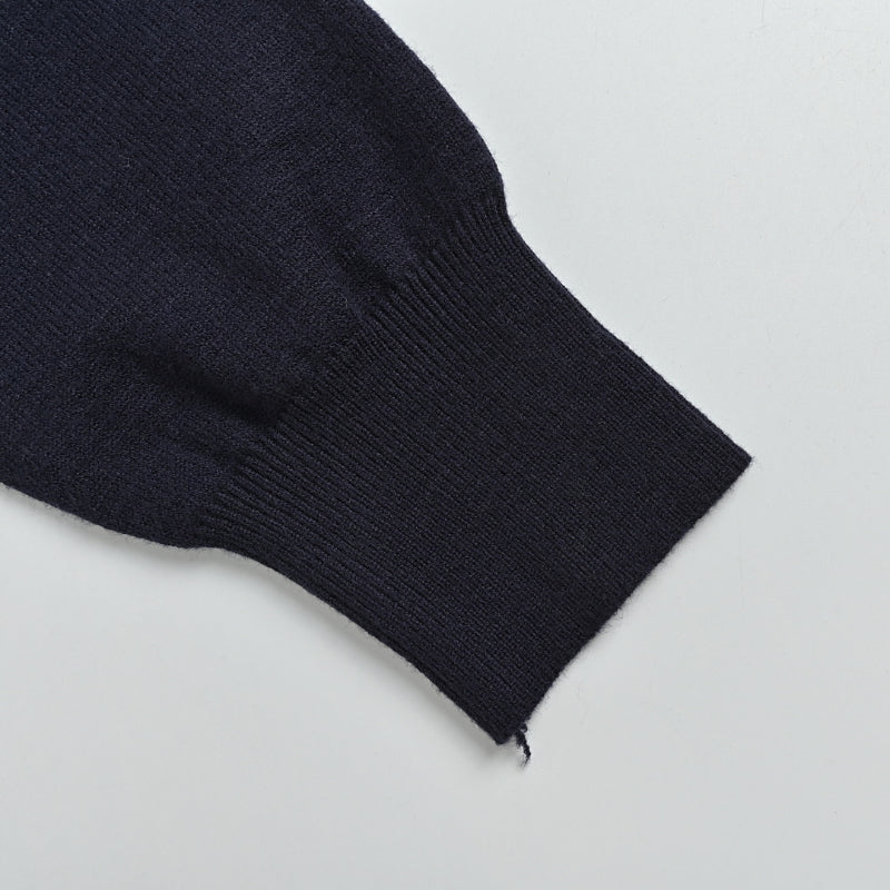 Gucci Navy Fine Knit V-Neck Cardigan with Multicolor Monogram Embroidery