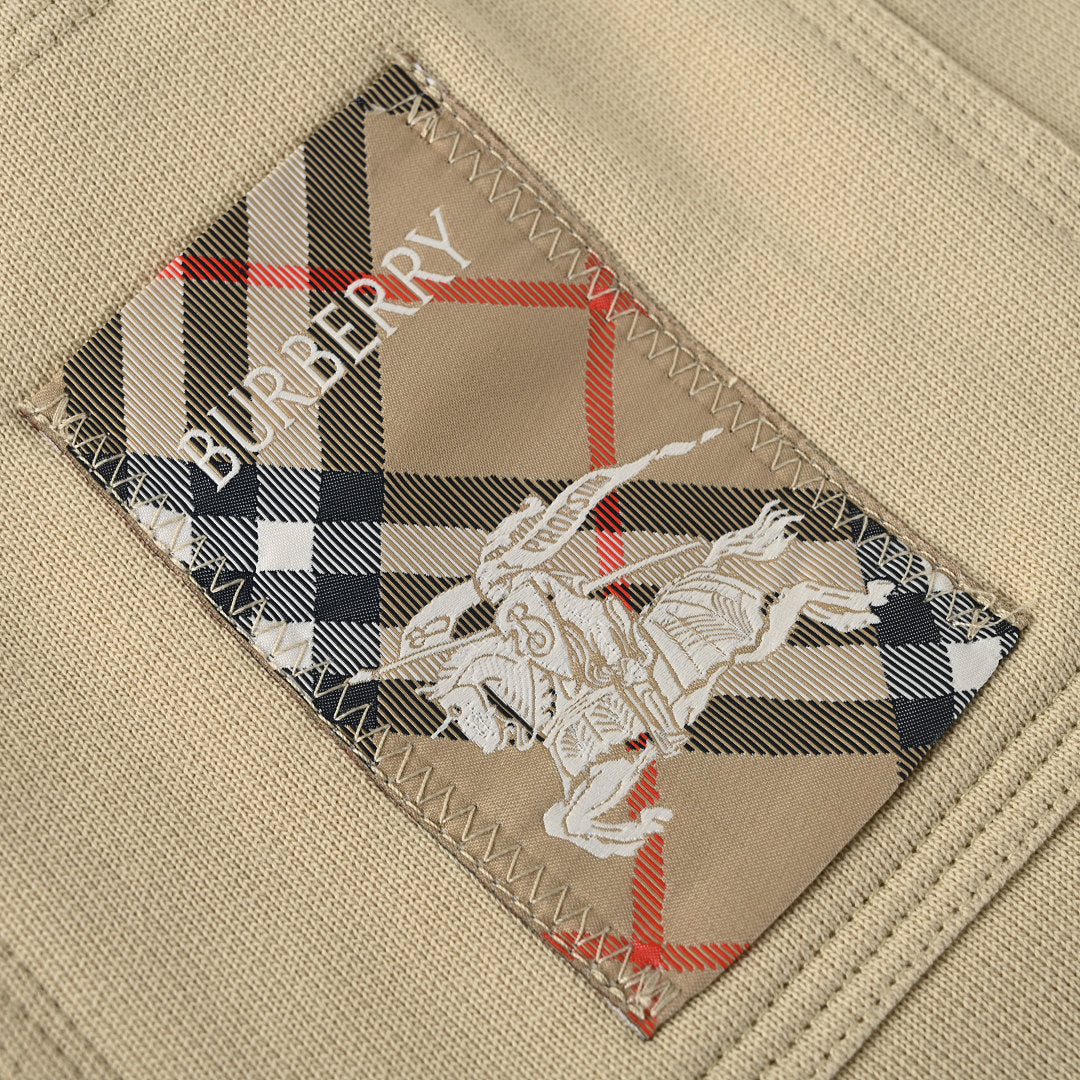 Burberry Shorts with Check and Equestrian Knight Patch on Back Pocket