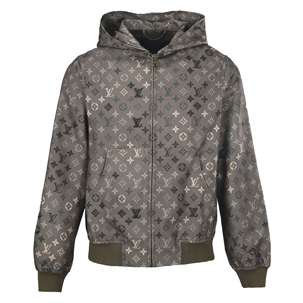 Louis Vuitton All-Over Monogram Crystal-Embellished Hooded Jacket — Khaki