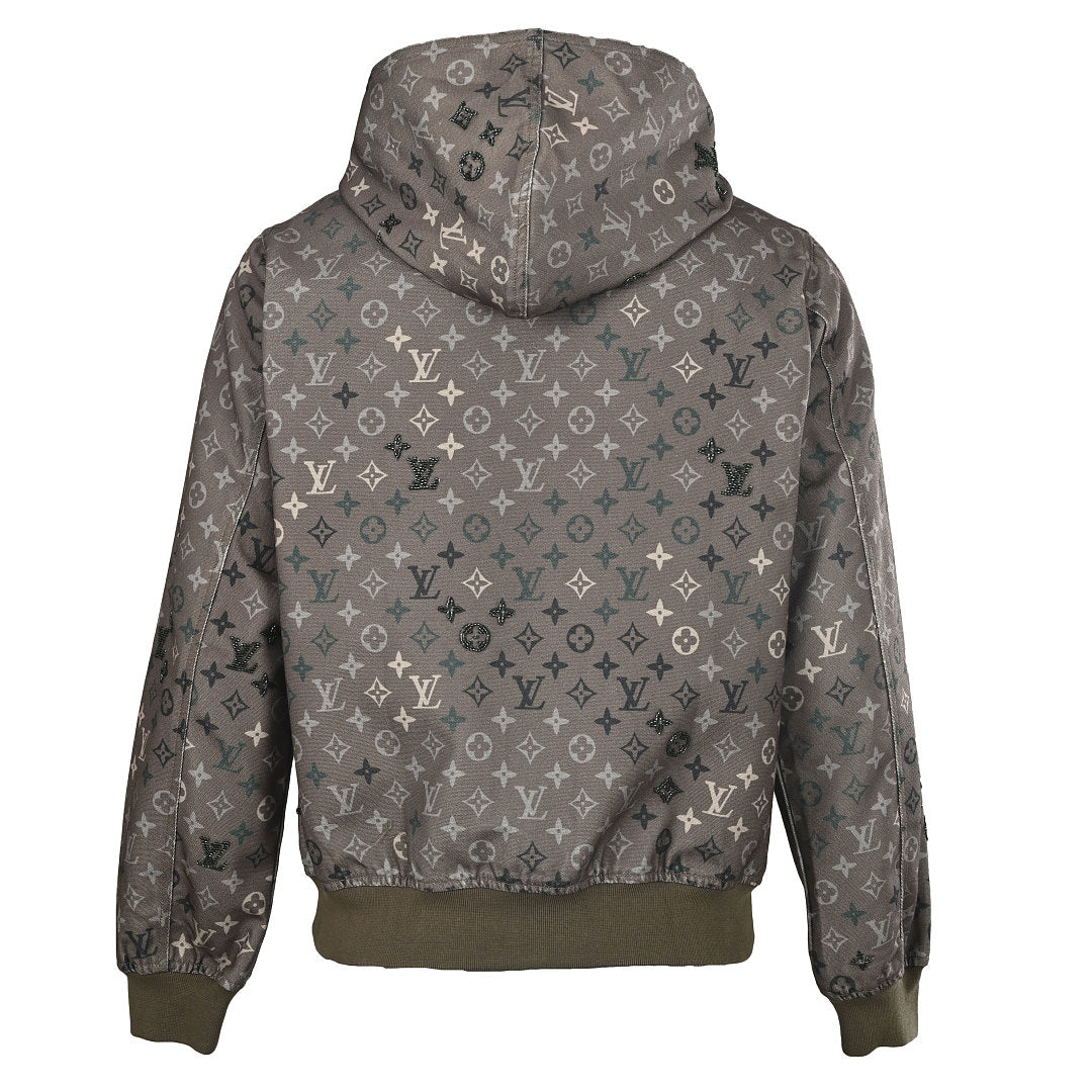 Louis Vuitton All-Over Monogram Crystal-Embellished Hooded Jacket — Khaki