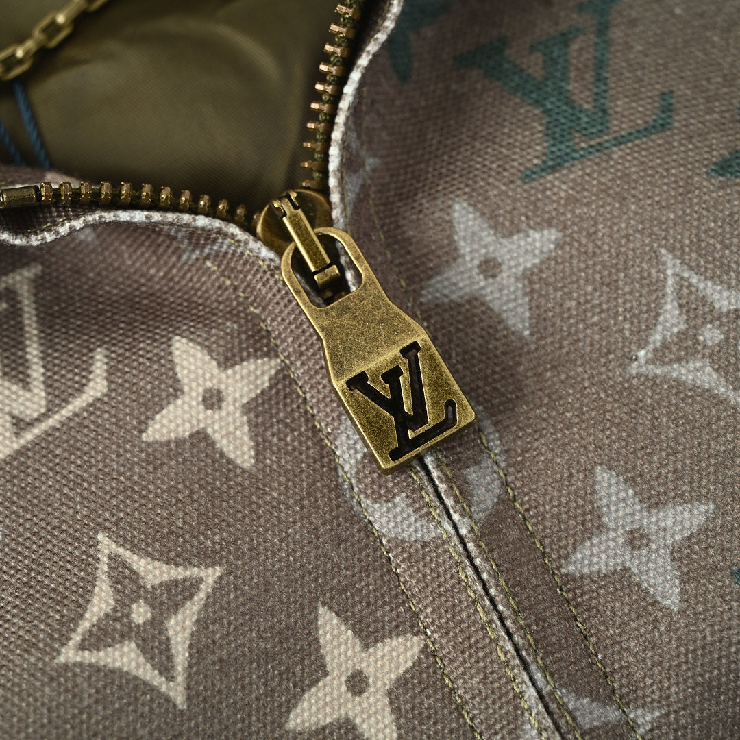Louis Vuitton All-Over Monogram Crystal-Embellished Hooded Jacket — Khaki