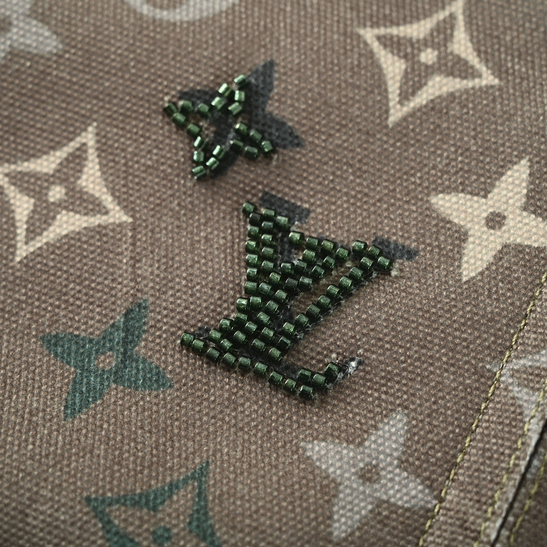Louis Vuitton All-Over Monogram Crystal-Embellished Hooded Jacket — Khaki