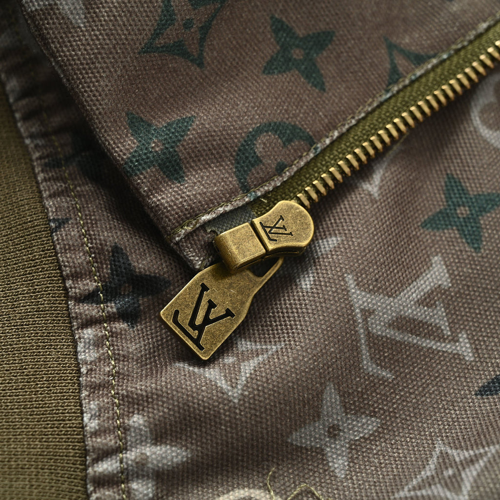 Louis Vuitton All-Over Monogram Crystal-Embellished Hooded Jacket — Khaki