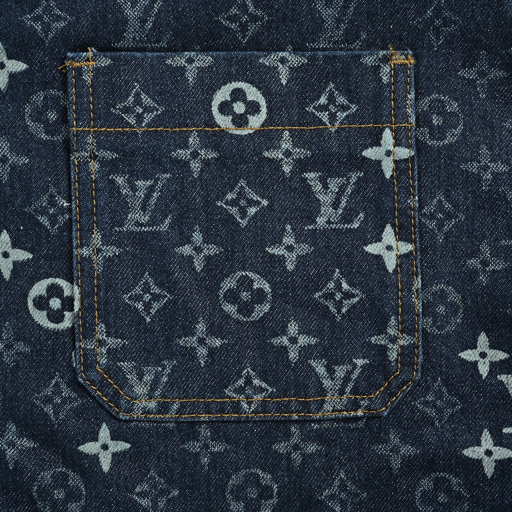 LOUIS VUITTON Monogram Denim Zip Jacket with Corduroy Collar