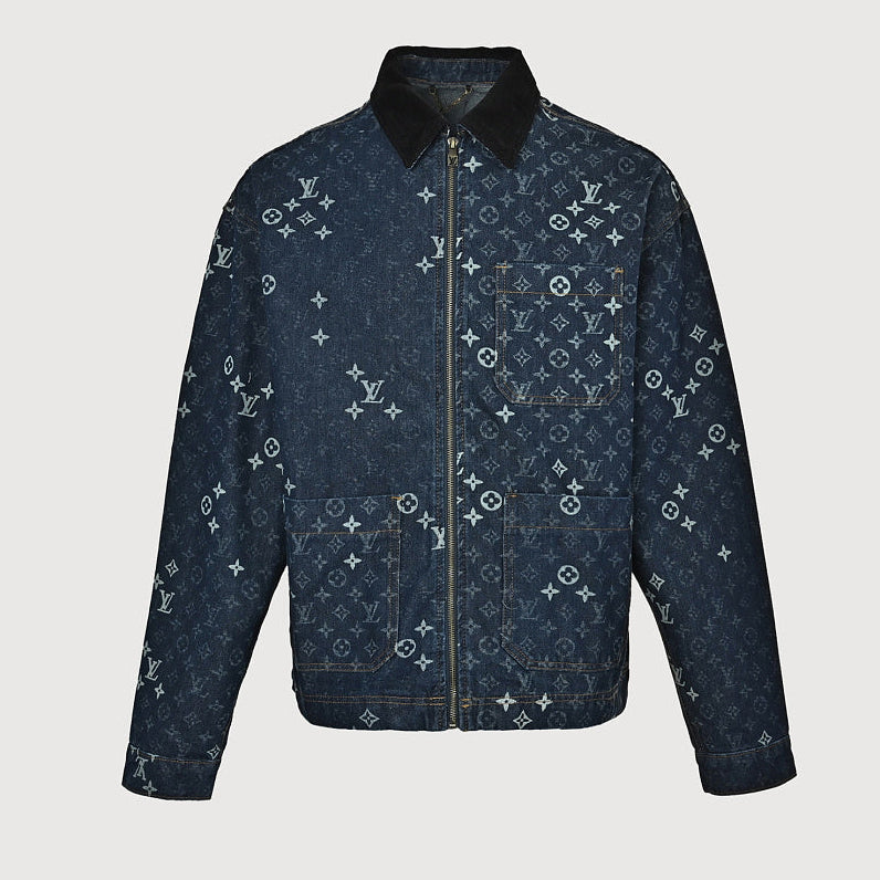 LOUIS VUITTON Monogram Denim Zip Jacket with Corduroy Collar