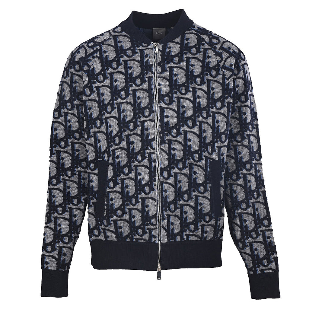 Dior Oblique Large-Scale Jacquard Zip-Up Jacket Navy