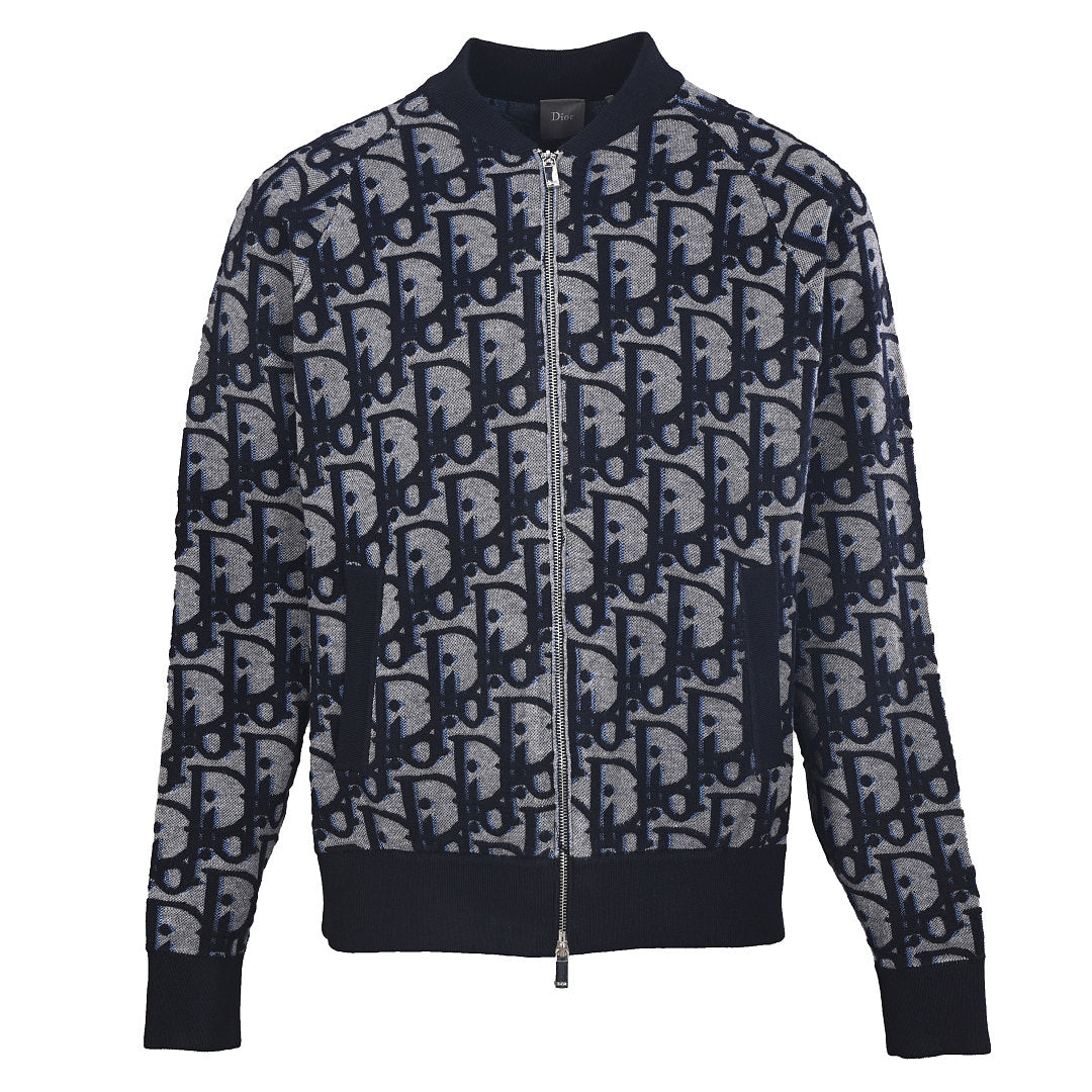 Dior Oblique Large-Scale Jacquard Zip-Up Jacket Navy