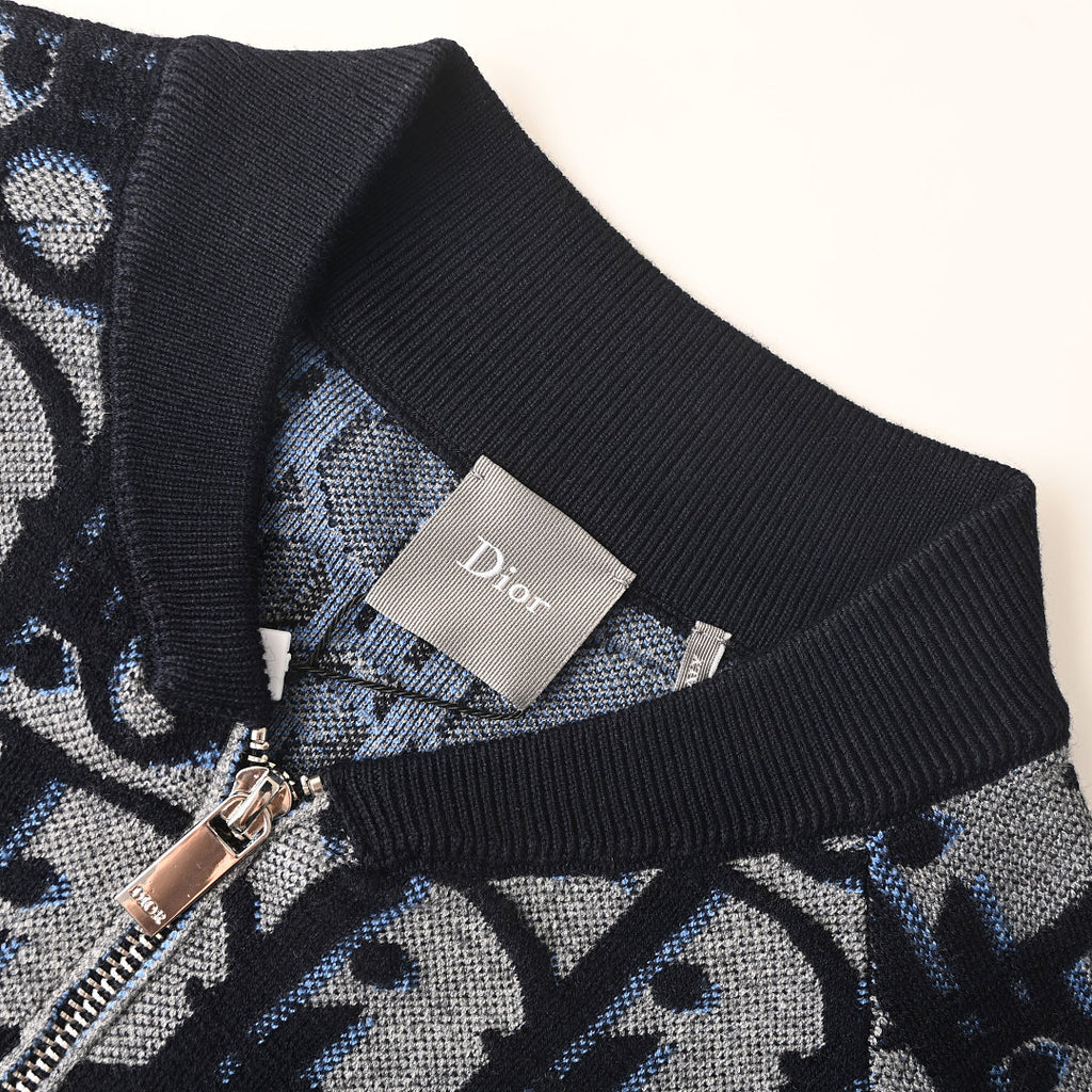 Dior Oblique Large-Scale Jacquard Zip-Up Jacket Navy
