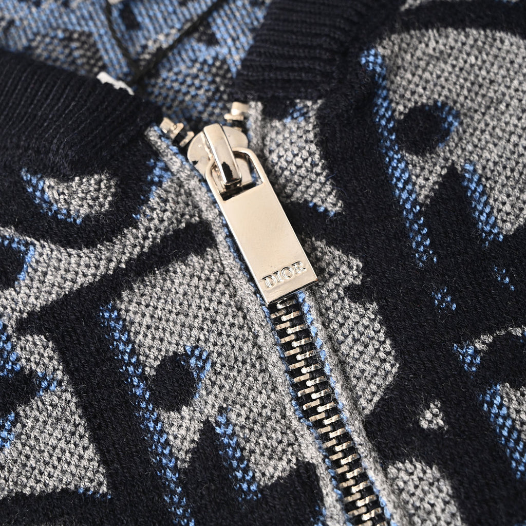 Dior Oblique Large-Scale Jacquard Zip-Up Jacket Navy