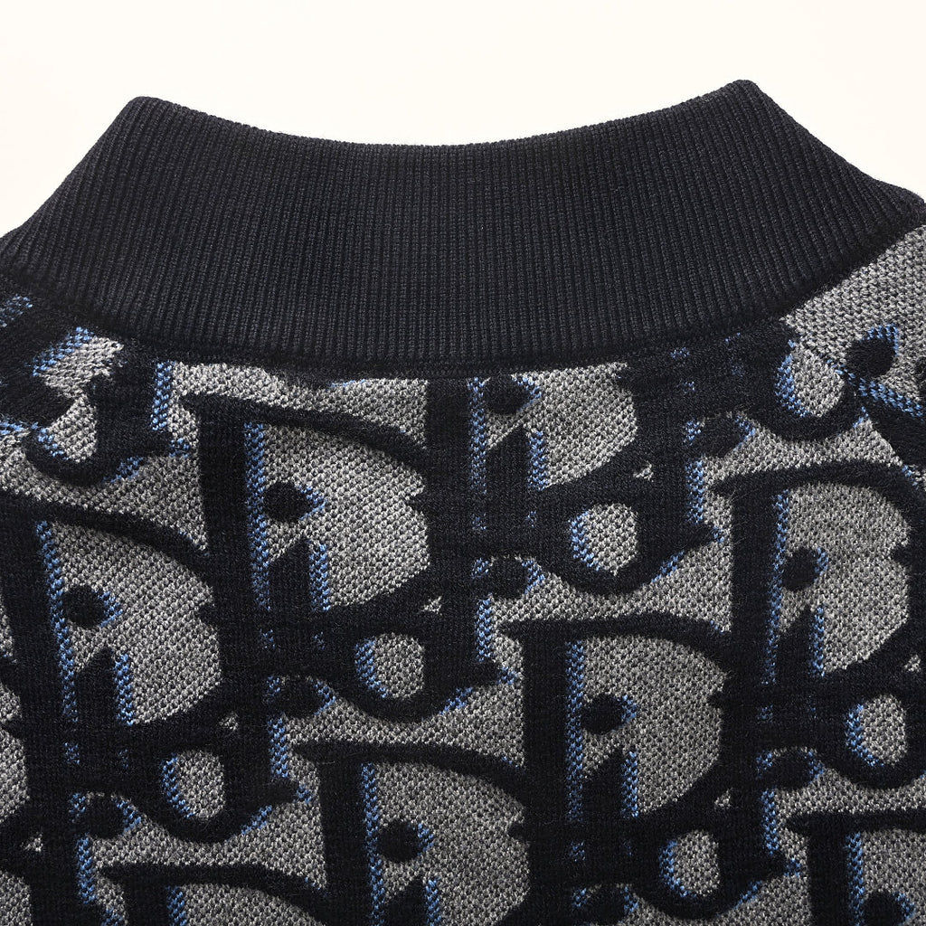 Dior Oblique Large-Scale Jacquard Zip-Up Jacket Navy