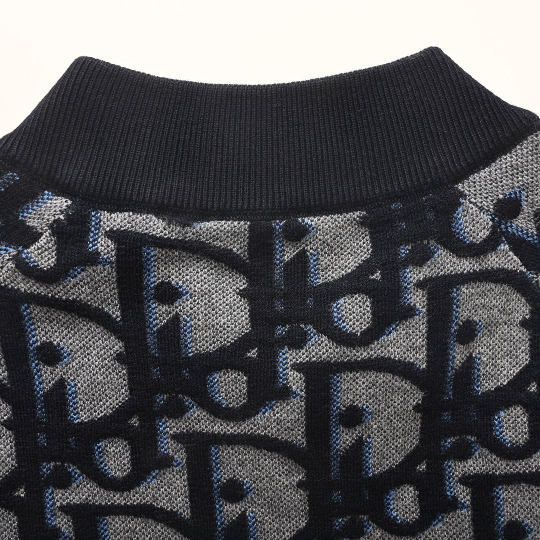 Dior Oblique Large-Scale Jacquard Zip-Up Jacket Navy