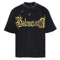 Balenciaga Gothic Metal Logo Distressed T-Shirt – Washed Black