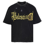 Balenciaga Gothic Metal Logo Distressed T-Shirt – Washed Black