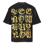 Balenciaga Gothic Metal Logo Distressed T-Shirt – Washed Black