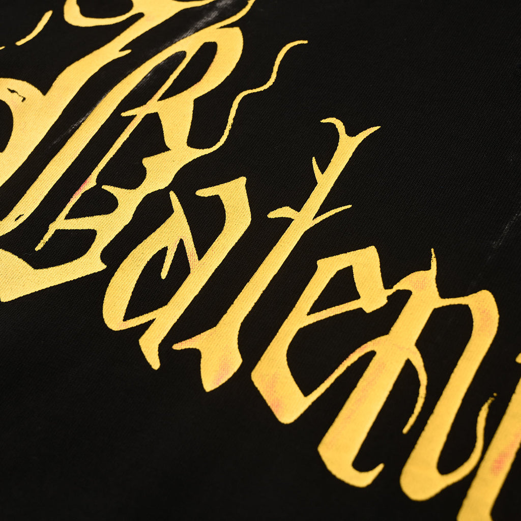 Balenciaga Gothic Metal Logo Distressed T-Shirt – Washed Black