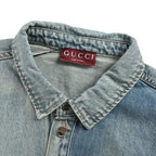 Gucci Two-Tone Panelled Denim Overshirt with Chain-Stitch Pocket Detail