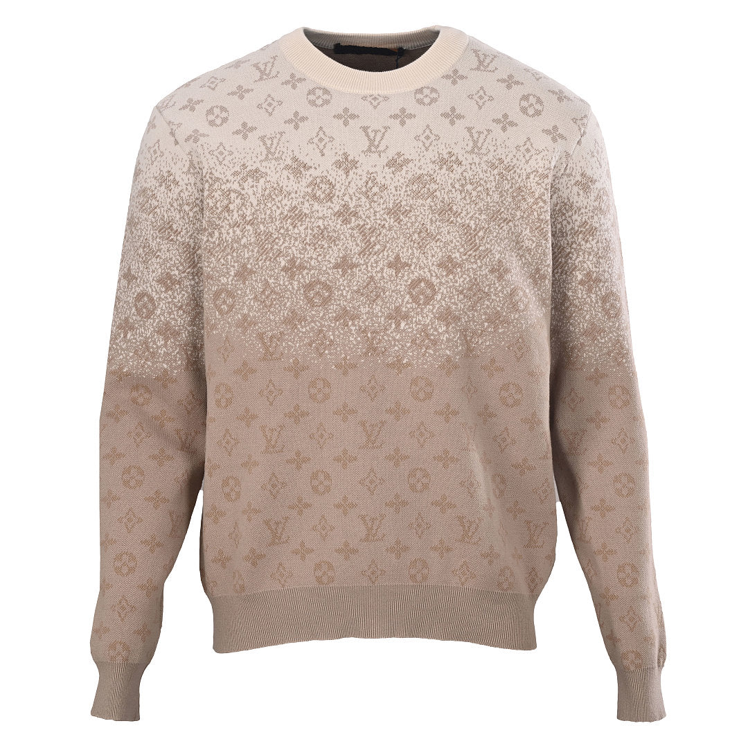 Louis Vuitton Monogram Gradient Jacquard Crewneck Sweater — Camel
