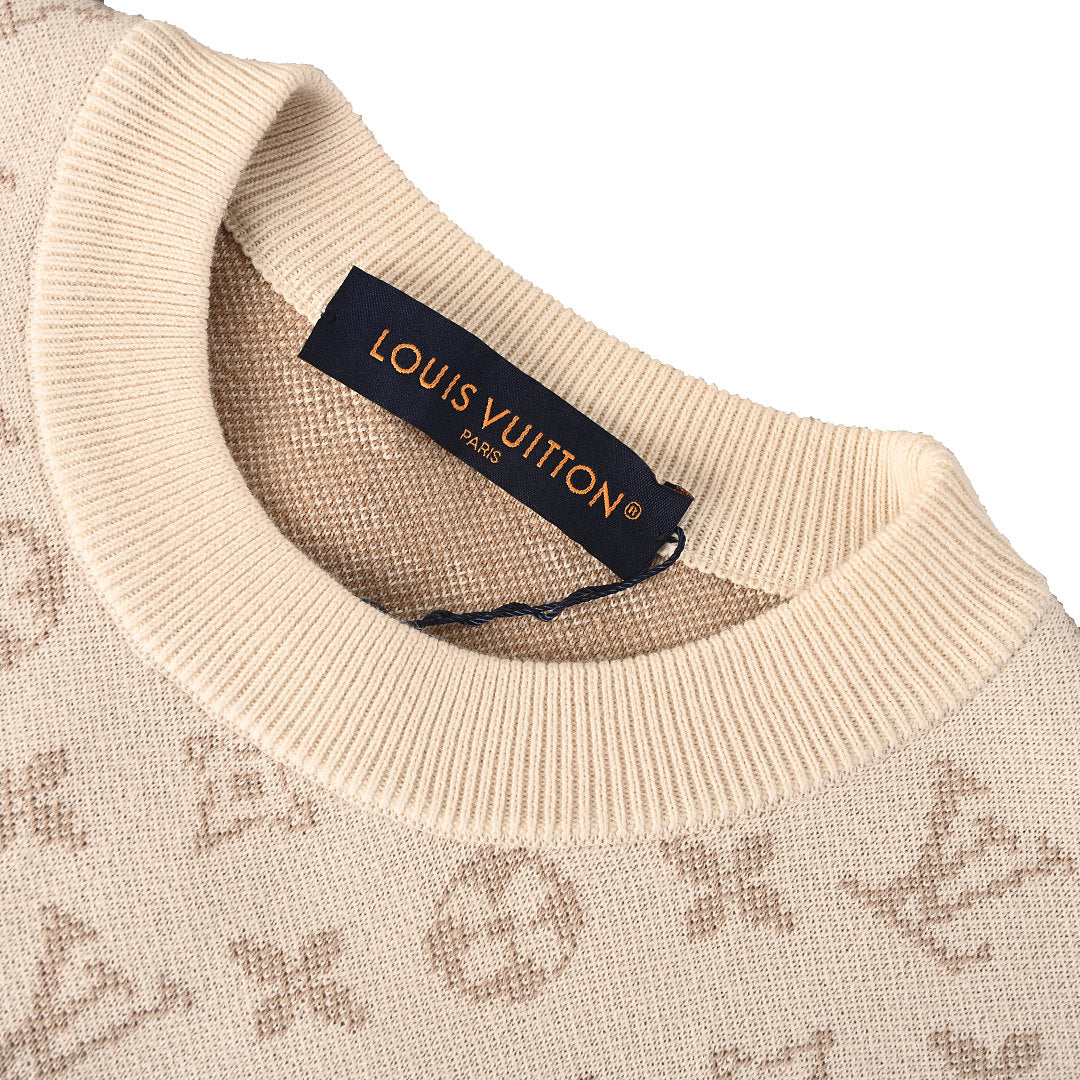 Louis Vuitton Monogram Gradient Jacquard Crewneck Sweater — Camel