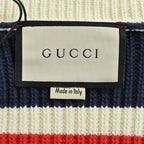 Gucci Ivory Cricket Stripe Knit V-Neck Cardigan with Navy Trim