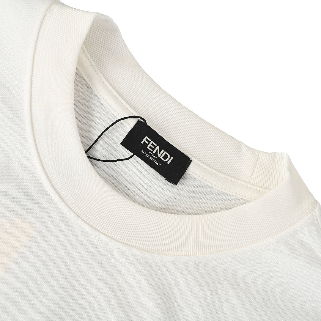 Fendi Roma FF Monogram Color-Block Print T-Shirt — White / Pink & Yellow