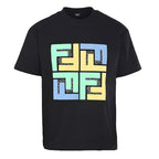 Fendi Roma FF Monogram Color-Block Print T-Shirt — BLACK/ Pink & Yellow