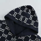 Gucci Navy All-Over Monogram Jacquard Knit Hooded Full-Zip Jacket